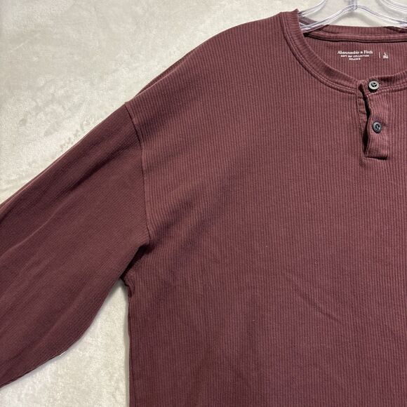 Abercrombie & Fitch Ribbed Soft AF Relaxed Henley Shirt Men's Large Maroon - Picture 2 of 14
